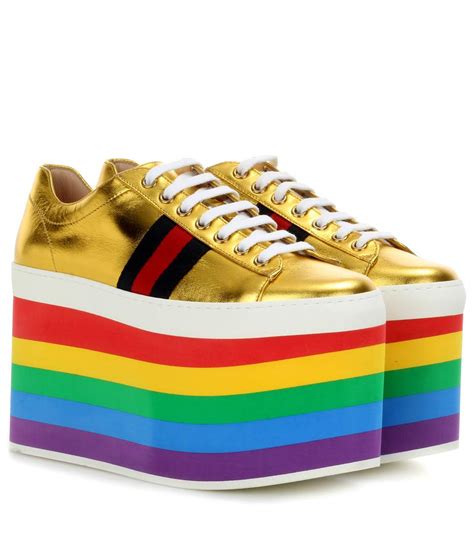 gucci peggy leather platform sneaker|gucci peggy metallic sneakers.